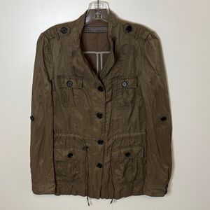 Zara Olive Cotton Sheen Button-Up Field Jacket